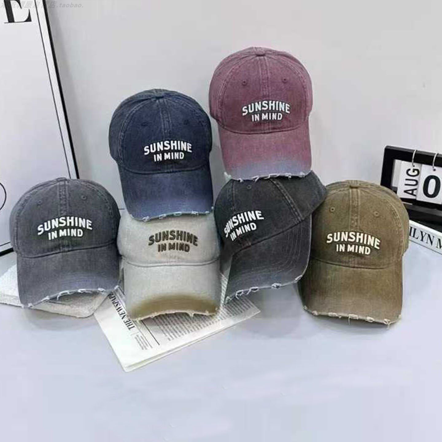 春秋新款渐变色破洞设计棒球帽子女水洗棉刺绣字母显脸小鸭舌帽男