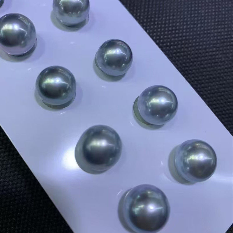 大溪地铂金灰对珠正圆微微瑕海水珍珠正圆极强光裸珠散珠素钉DIY