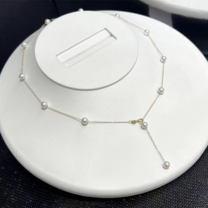 诸暨珍珠4-8mm正圆极光几乎无暇满天星淡水珍珠项链G18K金锁骨链