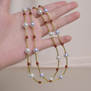 鸽血红宝石满天星珍珠项链akoya极光天女锁骨链镀18K真金新年红