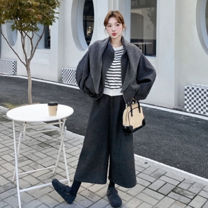 设计感显瘦上衣休闲裤双面呢套装女2025秋冬季新款韩版减龄两件套图片
