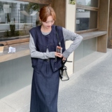 休闲工装马甲T恤半身裙套装女春秋2025新款盐甜系穿搭减龄三件套，女装套装/套裙，2D073