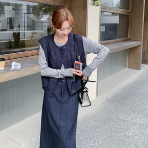 休闲工装马甲T恤半身裙套装女春秋2025新款盐甜系穿搭减龄三件套图片