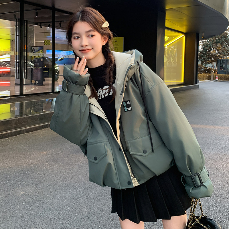 墨绿色冲锋衣羽绒服女冬2025新款工装白鸭绒外套流行短款小个子图片