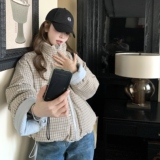 蓝色格子两面穿短款羽绒服外套女冬季2025新款千金感白鸭绒面包服，女装羽绒服，2D073
