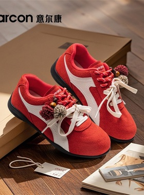 意尔康女鞋秋冬季2025新款红色厚底休闲运动鞋绝美不累脚新娘婚鞋