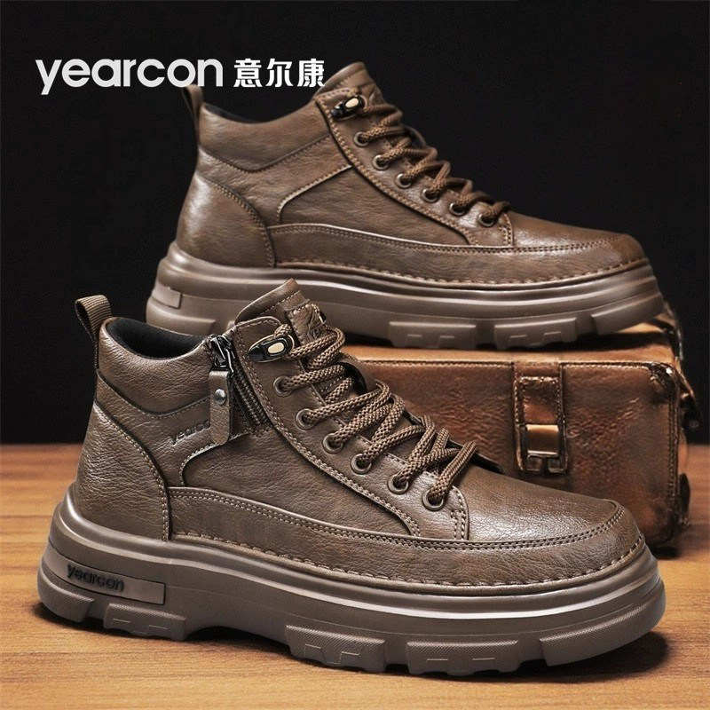 意尔康马丁靴男2026年新款春秋冬季加绒高帮机车男士休闲工装靴子