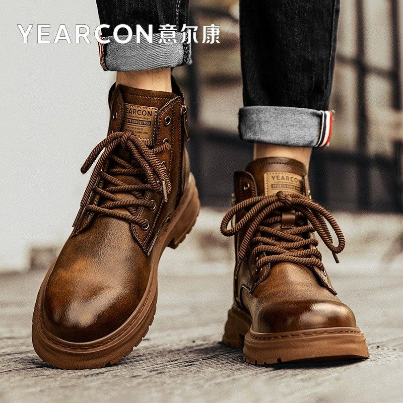 意尔康马丁靴男鞋2026新款秋冬季百搭中帮英伦风爆款休闲男士短靴
