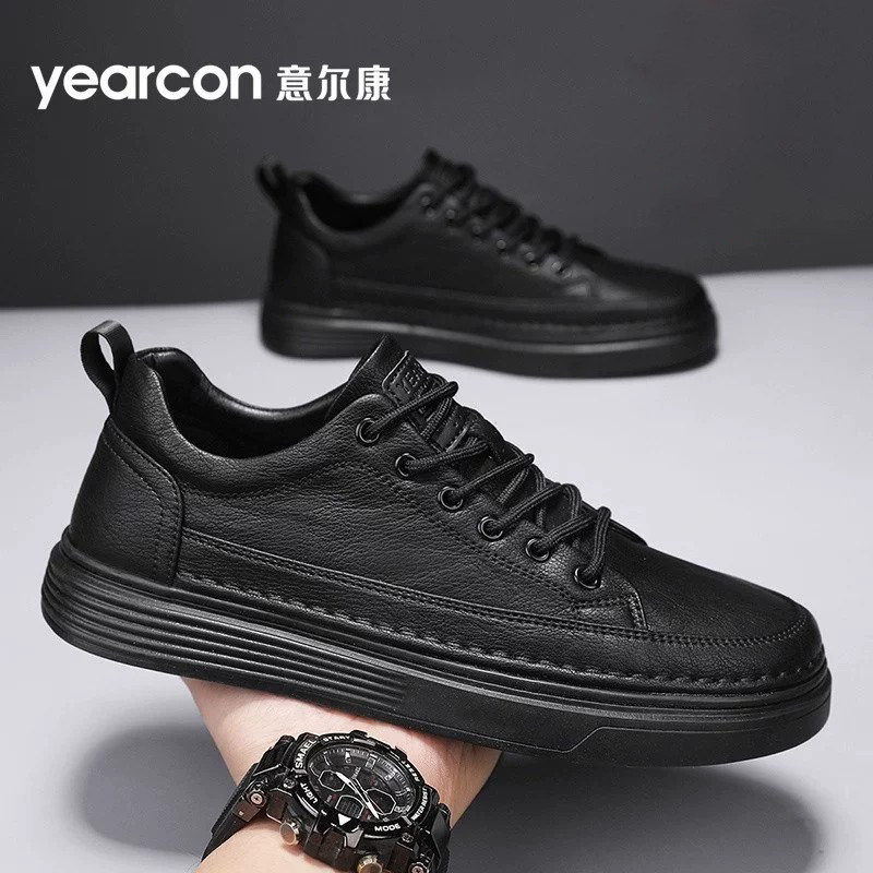 意尔康板鞋男鞋2026新款春秋冬季加绒棉高端男士黑色商务休闲皮鞋