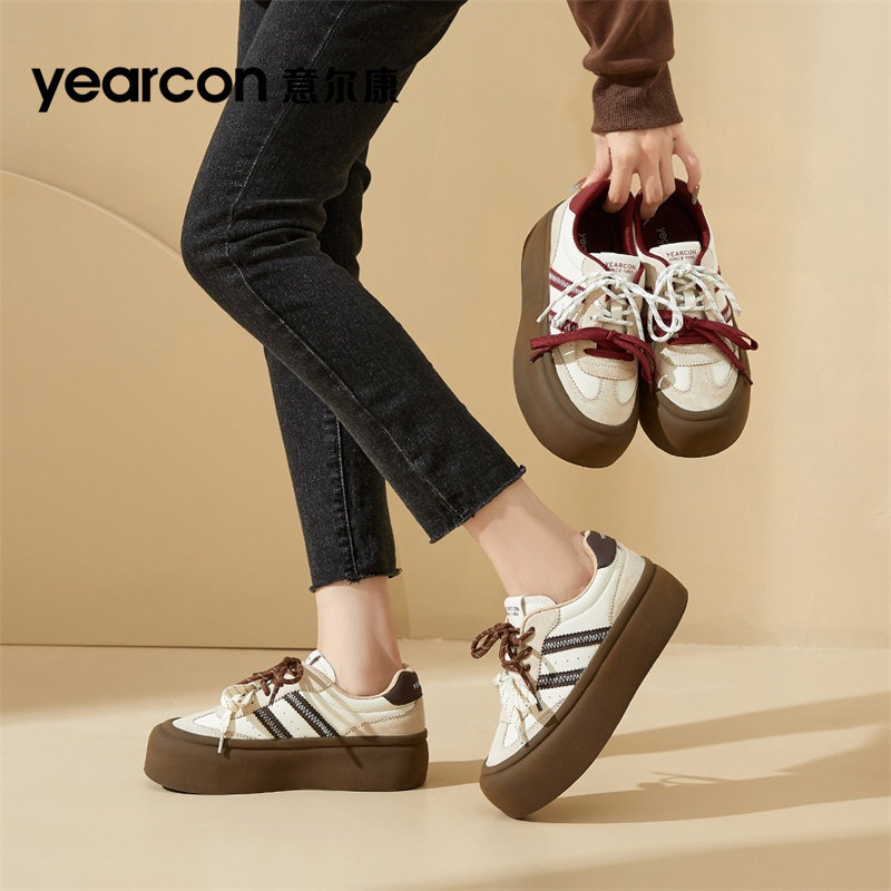 意尔康板鞋女鞋2026春秋冬季新款小众设计双色系带厚底休闲运动鞋,运动鞋new,运动休闲鞋,淘宝优惠券,粉丝福利购,淘宝优惠卷