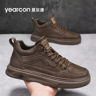 意尔康马丁靴男2026新款春秋冬季加绒棉百搭中帮板鞋男士休闲皮鞋