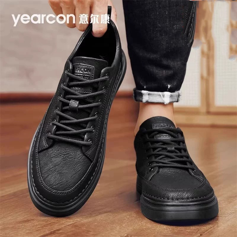 意尔康板鞋男鞋春秋冬季加绒棉百搭2026新款男士高端商务休闲皮鞋
