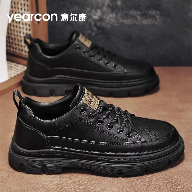 意尔康板鞋男鞋2026新款春秋冬季加绒百搭爸爸鞋高端男士休闲皮鞋