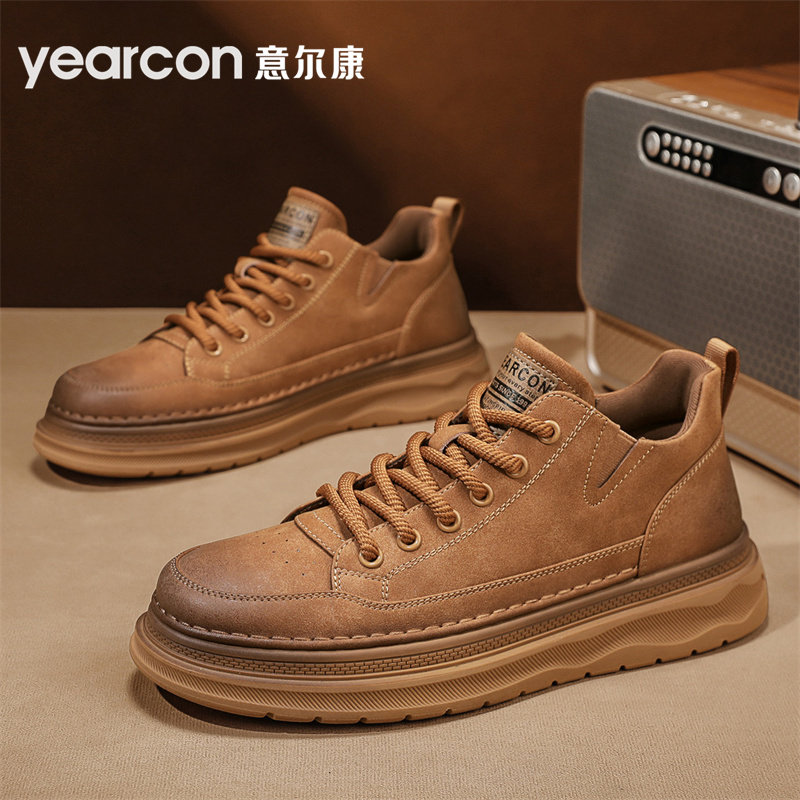 意尔康男鞋2026新款春秋冬季中帮厚底增高工装马丁靴踢不烂大黄靴