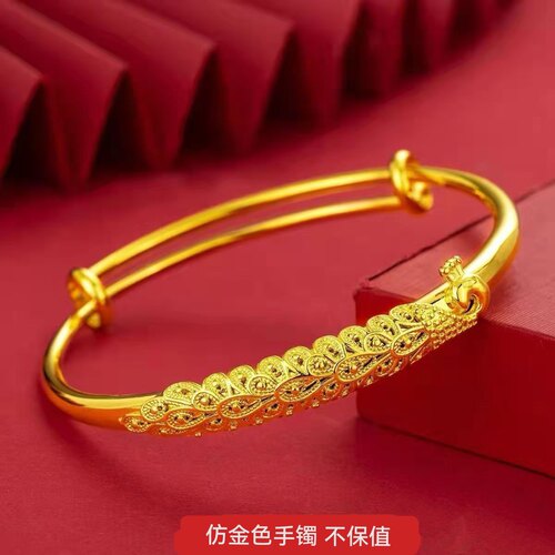 小众仿金色孔雀手镯女款开口可调节仿品合金色孔雀手镯送女友礼物