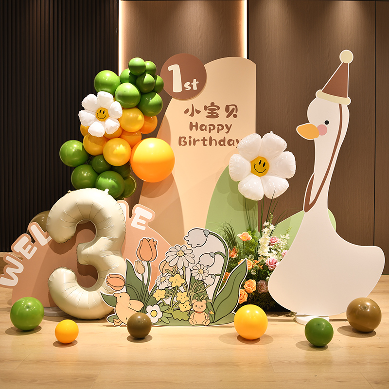 ins大白鹅奶油风可爱生日布置背景板女宝宝男一周岁KT板迎宾牌