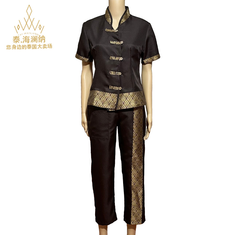 泰式按摩服工作服咖色养生师Spa美容师养生馆套装工作服可绣LOGO
