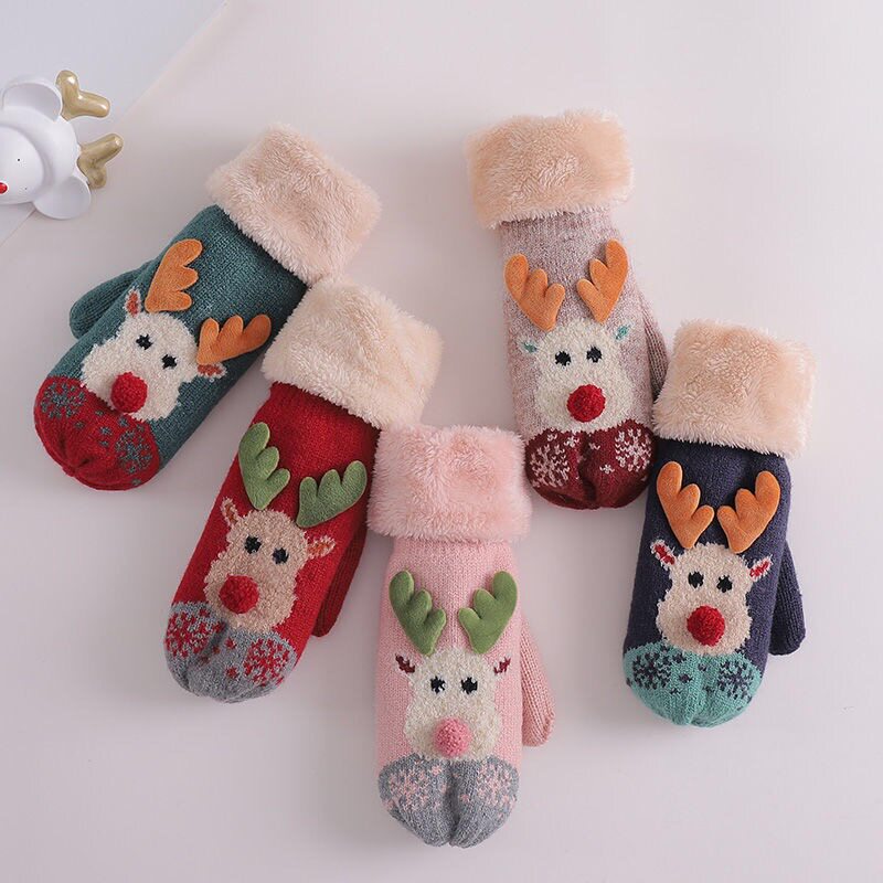 情侣手套加厚圣诞节礼物小鹿毛线手套女可爱冬季韩版学生骑行保暖