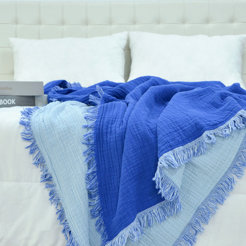 尾单发货剩余纯棉多层纱双色毯子盖毯沙发巾纯色简约现代单件毯子