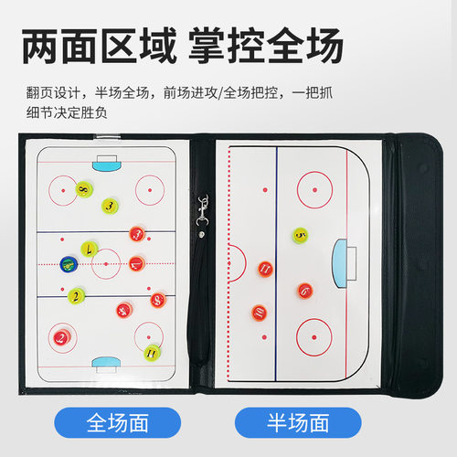 三折冰球战术板彩色折叠教练板皮革示教板磁性带笔教练盘2 .5折