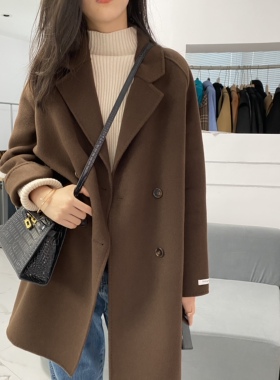 徐大可家双面羊毛宽松大衣女2022年新款西装领双排扣显瘦毛呢外套