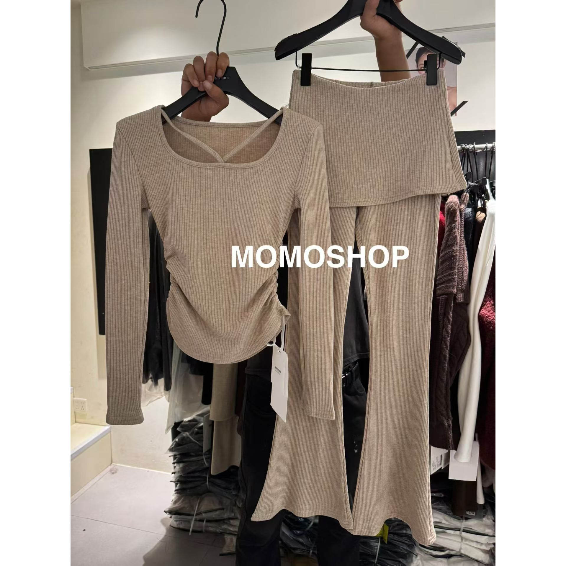 2025冬季上新简约百搭垫肩抽褶小衫+休闲裤套装女潮