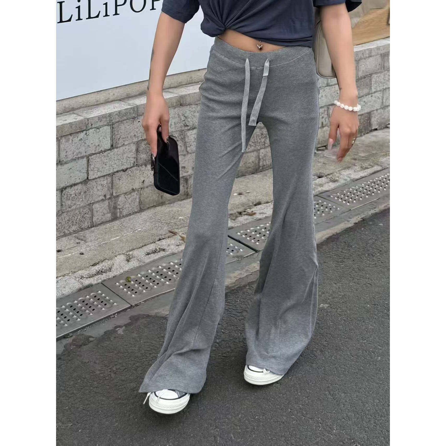 2026年夏季新款松紧腰抽绳弹力修身微喇休闲长裤女潮