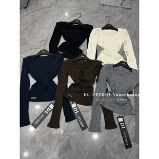 针织衫 2025秋冬新款 长袖 宽松显瘦百搭贴标V领短款 女上衣女潮 韩版