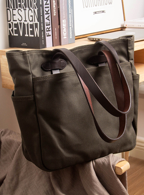 加厚帆布手提包秋冬新款2025复古tote包单肩包大容量购物袋复刻男