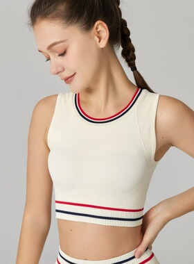 VIIalo yoga运动条纹内衣女跑步防震提花瑜伽美背抗菌文胸背心