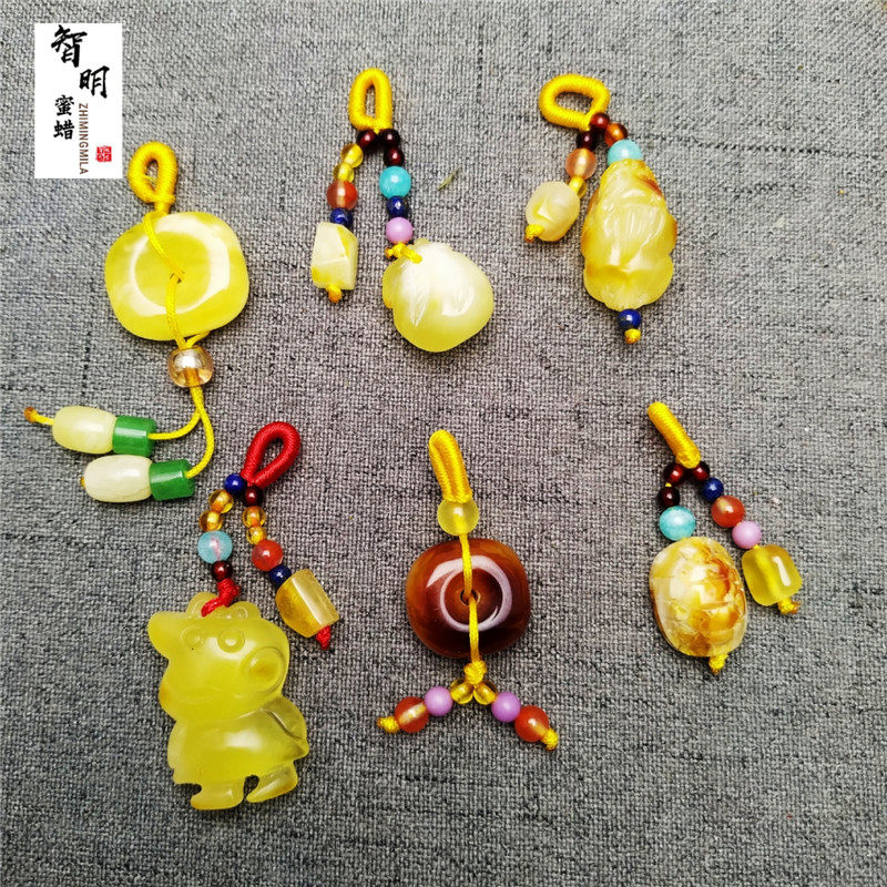 配饰雕刻件平安锁天然琥珀包邮