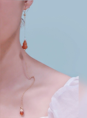 原创国风镀真金女金丝玉葫芦耳环