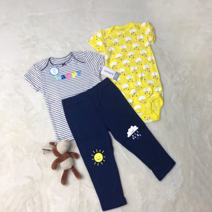 美国carters卡特童装婴幼儿3件男女宝宝洋气连体衣纯棉套装