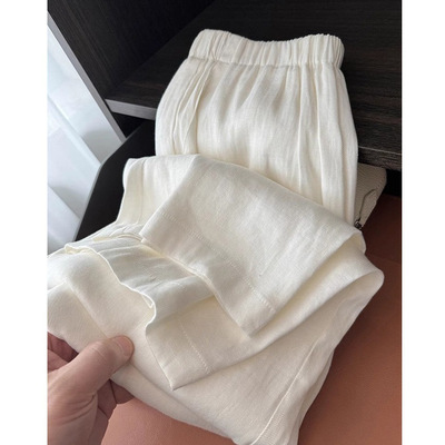 白色棉麻阔腿裤女夏季薄款宽松慵懒垂感山本奶芙裤亚麻休闲直筒裤
