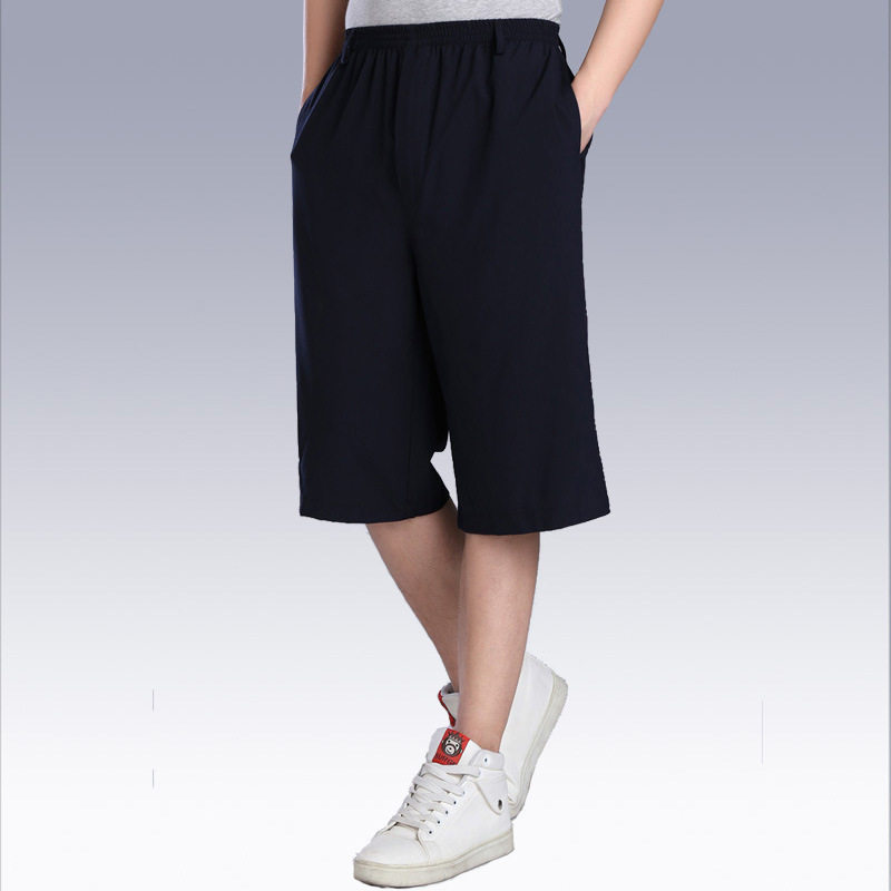 春夏中老年短裤松紧腰冰丝加大加肥运动冰丝沙滩裤夏天凉爽薄裤子