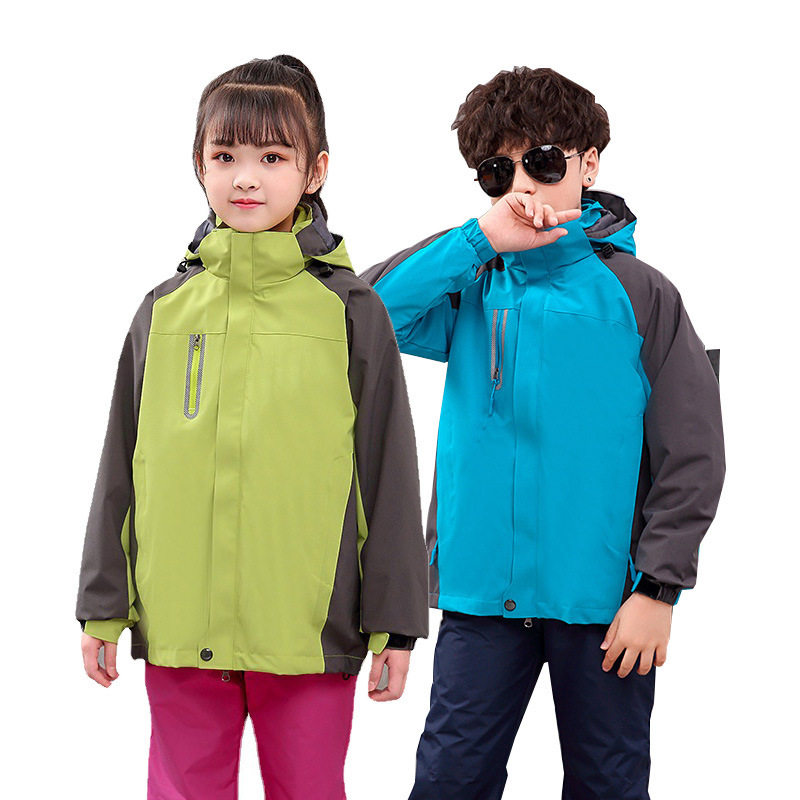 秋冬户外儿童冲锋衣防水保暖两件套小孩户外加厚校服团服班服外套