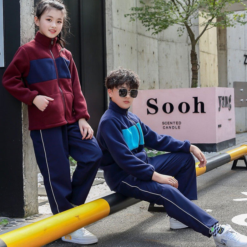 冲锋衣三防面料带反光条校服裤子秋冬加绒藏青色男女学生加厚直筒