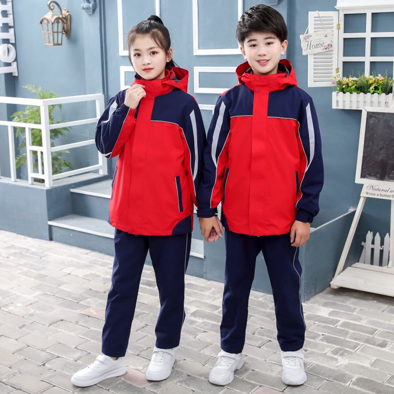 儿童加厚冲锋衣中小学生校服班服三合一加绒防水防风秋冬运动外套