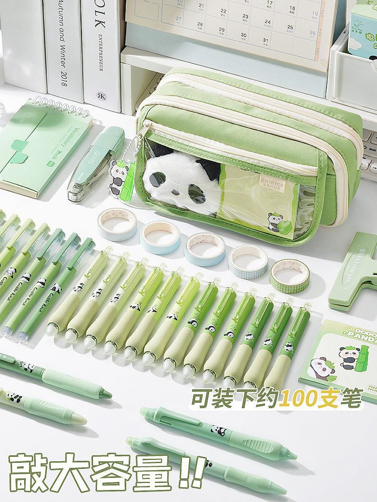 초등학생을 위한 팬더 연필 가방 외관이 뛰어나고 대용량의 필통 중학생 어린이 및 소녀를 위한 필통 2024 새로운 디자인 고등학생 소년 소녀 다기능 문구 보관 가방