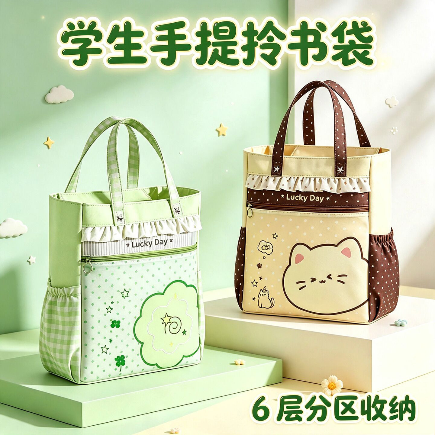 补习袋学生手提袋拎书袋卡通可爱图片