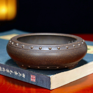 精品紫砂花盆小号浅圆形鼓盆多肉菖蒲专用盆松柏老桩黄杨树盆景盆
