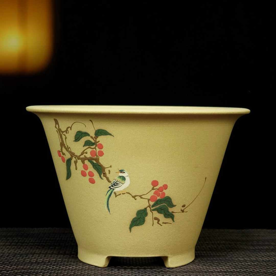 精品紫砂花盆大口径透气兰花盆君子兰蕙墨兰专用深圆斗陶瓷盆桌面
