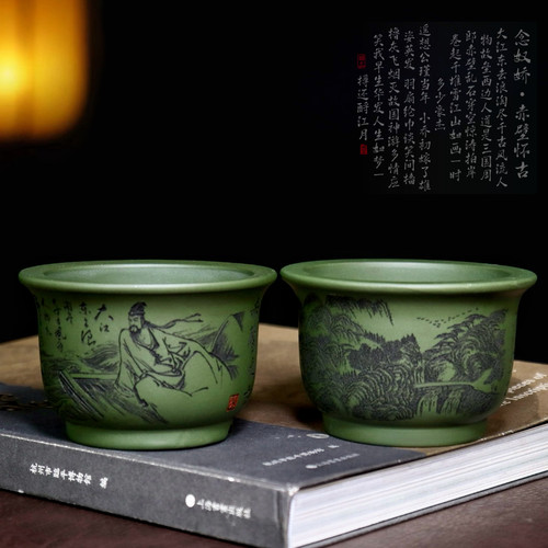 精品绿泥紫砂花盆小多肉菖蒲盆景盆微型金弹子桌面绿植盆栽盆特价
