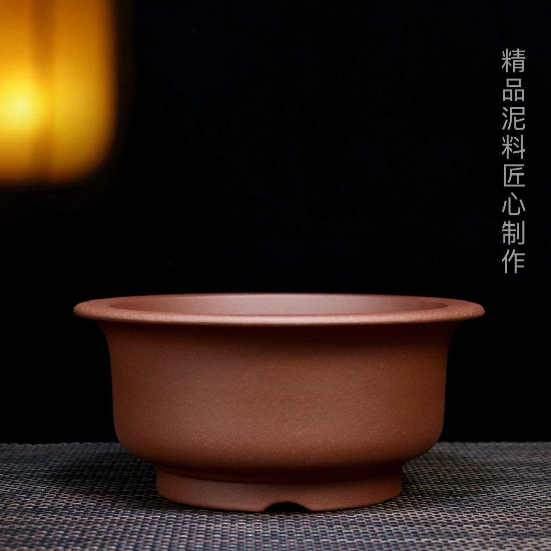 高端精品紫砂花盆圆形大口径盆景盆金弹子黄杨老桩桌面陶瓷盆栽盆