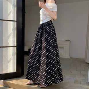 夏季 显瘦女长裙 简约百搭波点半身裙大摆A字裙中长款