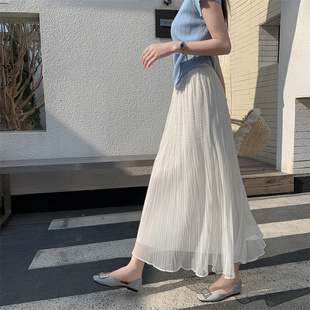 春夏季 简约百搭仙女网纱半身裙A字裙纯色百褶网纱裙