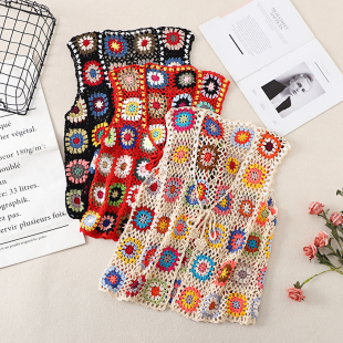 马甲女针织上衣女夏 宽松显瘦重工手工编织无袖 民族风新款 韩版