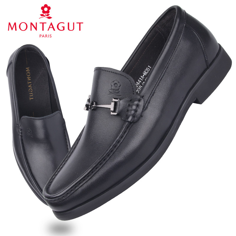 梦特娇男鞋新款商场同款商务休闲小码皮鞋一脚蹬牛皮鞋35码36码37