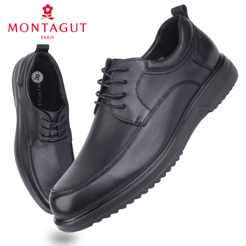 梦特娇男鞋秋季新款厚底软底商务休闲圆头皮鞋男英伦大头工装皮鞋