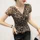 欧货T恤上衣内搭小衫 2026春夏新款 女装 性感V领蕾丝豹纹网纱打底衫